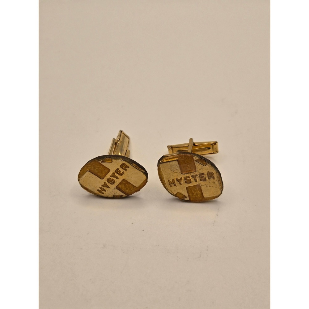 Vintage Hyster Logo Cufflinks Gold Tone Industrial Heavy Machinery Collectible